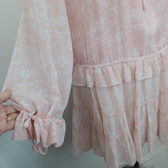 Rebecca Minkoff Dress Dyan Drop Waist Pink White Floral Ruffles Womens X Small - Picture 6 of 15